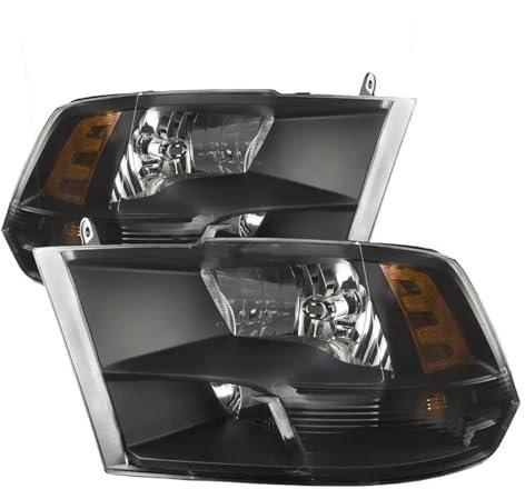 MBROS Feux Phares Pour Dodge Pour Ram 1500 10-18 2500 3500 2009-2016 2017 2018 Phares Noirs Quad Style Phares Côté Conducteur + Passager Projecteur Principal