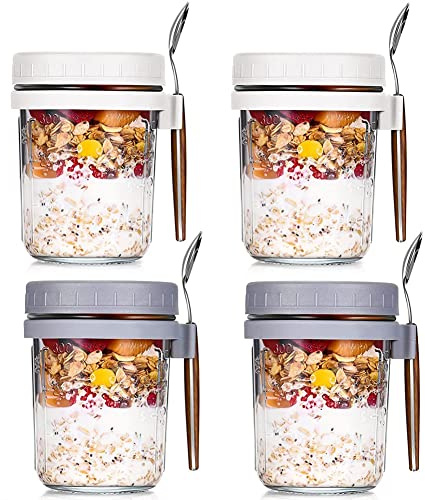 Haferflocken-Becher für die , mit Löffeln, luftdicht, Haferflocken mit Messmarkierungen, 4 Stück