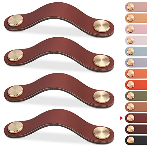 LEREATI 4 Stück Ledergriffe für Möbel, Schrankgriffe Braun Möbelgriffe Schubladengriff, Modernen Möbelknöpfe Schrank Griffe für Küchenschränke, Schränke, Tür, Wohnkultur (160mm)
