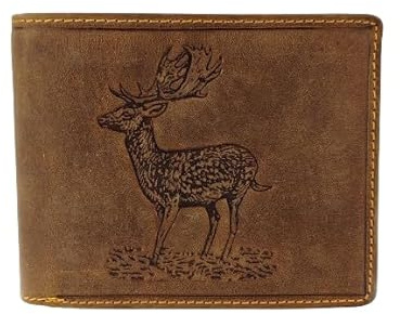 Green Deed - Geldbörse Herren - Geschenk für Naturliebhaber, Angler, Jäger - Geldbeutel Herren - Portemonnaie aus Leder, Braun - Männer Geschenke - mit Motiv Damhirsch