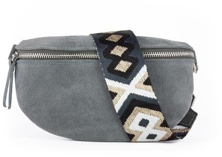 lePelou Bauchtasche aus Veloursleder, Wildleder Bauchtasche, Festival Tasche, Cross Body Tasche, Gürteltasche, Geschenk (Dunkelgrau 4, M)