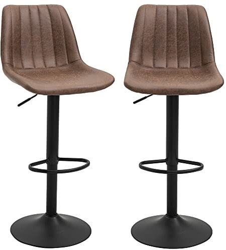 HOMCOM Lot de 2 tabourets de Bar Tabouret Haut Style Vintage Hauteur réglable pivotant avec Repose-Pied Marron