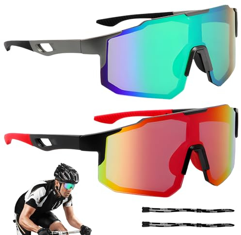 HEDMON Schnelle Brille 2er Set Schnelle Brille Herren Damen Sport Sonnenbrille Herren UV400 Schutz Winddicht Sonnenbrille Herren Sport für Radfahren Bergsteigen Outdoor Aktivitäten