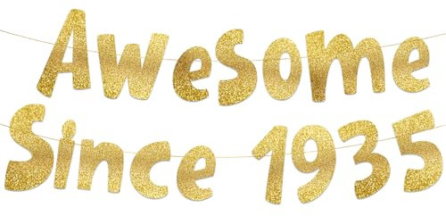 Awesome Since 1935 Gold Glitter Banner - 90th Birthday and Anniversary Party Decorations