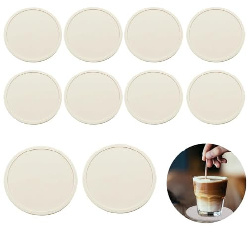 KOMUNJ 10Er Untersetzer Gläser Silikon,Glasuntersetzer,Runde Design-Glasuntersetzer,Rutschfest und Isoliert Untersetzer für Getränke,Tassen,Bar,Glas - Tischuntersetzer Silikonuntersetzer-Reis Weißgrau