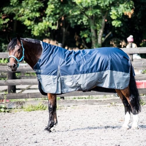 eQuitack Your Passion Is Our Mission Regendecke Winterdecke Turnout 100% Wasserdicht 600D Highneck Multi Farbe Navy/Grau - 145cm