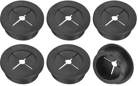 sourcing map 6 Pcs Cable Cord Grommet, 1-1/4 Inch (32mm) Desk Grommet Flexible Rubber Grommets Wire Hole Cover Pass Through for Office Computer Desk Wire Organizer, Black