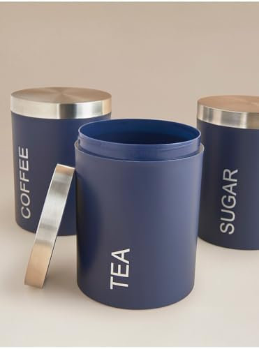 WiseAccordio® Set of 3 Blue Storage Jars |Kitchen Canisters Tea Coffee - Sugar Jar| Kitchen Storage Set |Airtight Lids |Countertop canisters