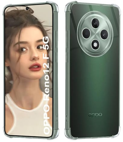 ISOI - Cover compatibile con Oppo Reno 12 F 5G/Reno 12F 5G/ Reno 12 FS 5G Custodia, con Paraurti Airbag Antiurto Protezione Completa, Case Protettiva in Silicone TPU Ultrasottile e Morbido-Trasparente