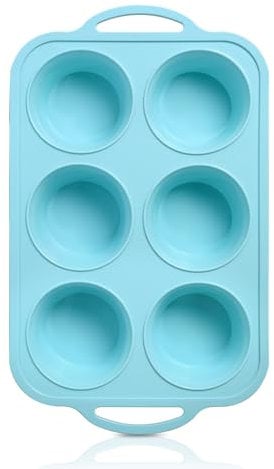Foepoge Muffinform Silikon Groß mit Metallrahmen für 6 Muffins, Antihaft Muffin Backform Silikon 6er, BPA-Freie Muffinblech Silikon Muffinformen, Muffinbackformen für Cupcakes,Pudding, Mintgrün