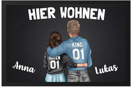 Kiddle-Design Fußmatte personalisiert Pärchen Paar Hier Wohnen Geschenk Einzug Richtfest Valentinstag Fußabtreter flach & dünn 60x40cm Türvorleger