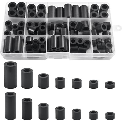 90pcs ABS Round Spacer Washer Assortment Kit, M6 M8 Nylon Non-Threaded Column Standoff Support, Insulation Column Standoff Spacer, Plastic Spacers with Storage Box, 14 Sizes