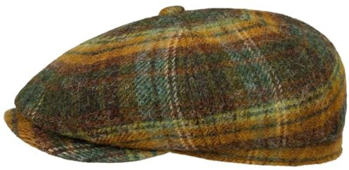Stetson Hatteras Flatcap Kariert 100% Schurwolle Herren Herbst Winter Oliv M (56-57 cm)