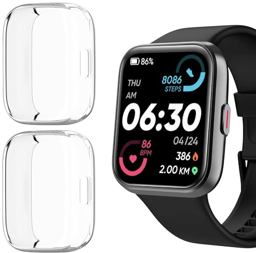 Kompatibel mit ID208 Plus Schutzhülle, Silikon, TPU, stoßfest, Rundumschutz, stoßfest, kompatibel mit ENOMIR/WMK/Quican ID208 Plus Smart Watch (2 Packs, transparent)