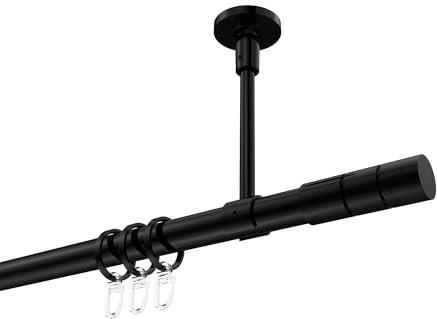 INTERDECO Gardinenstange 20 mm Ø mit Deckenbefestigung Schwarz Typ 10203833 AZA, 100 cm