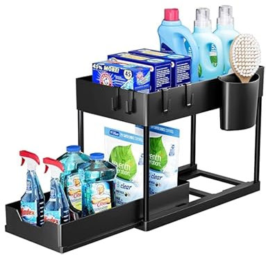 Zuvo Under Sink Storage Solution: Heavy-Duty Organizer to Maximize Kitchen Space – Durable and Versatile for Home & Office Black
