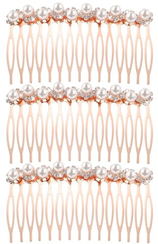 Manor Perlen Haarkamm Zum Stecken,3 Stück Kristall Steckkamm Haare Hochzeit Haarkamm Perlen Haarschmuck Rosegold Haarkämme Braut Haare Steckkamm Seitenkämme für Frauen Mädchen Kopfschmuck
