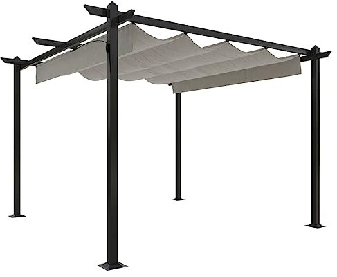 Markise Carport Terrassenüberdachung Weidezelt - Pavillon mit Ausziehbarem Dach 3x3 m Creme für Party Festival Camping Terrasse