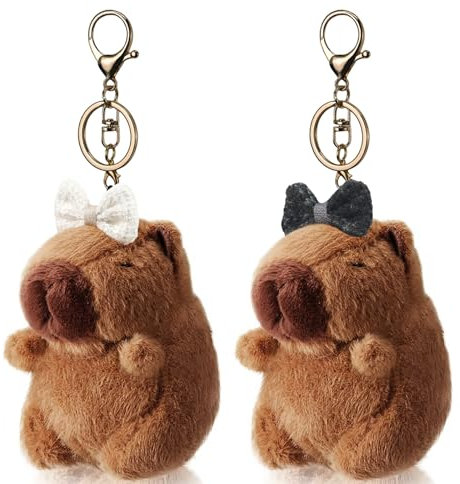 Mezrkuwr 2 Stück Capybara-Plüsch-Schlüsselanhänger, Spielzeug, realistische Capybara-Kuscheltiere, Capybara-Anhänger für Rucksack, Geburtstagsgeschenk, Schleifen-Haarspange