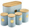Cooks Professional 5 Piece Ribbed Tea Coffee Sugar Bread & Biscuit Cannisters with Air-Tight Bamboo Lids | Stainless Steel Kitchen Storage Bin Set | Modern & Stylish | Blue & Gold