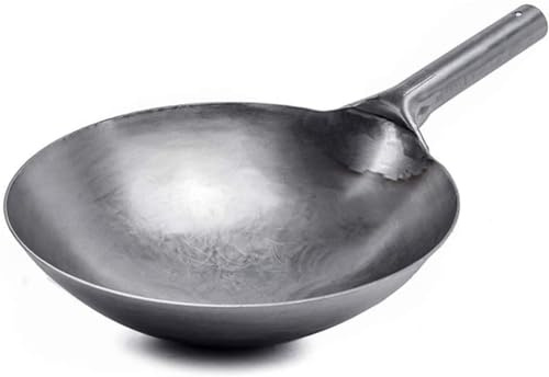 OOMRNV Wok aus Karbonstahl, vorgewürzter, authentischer, handgehämmerter 14-Zoll/32-cm-Wok, verwendet für traditionelles chinesisches Antihaft-Kochgeschirr in Familienrestaurants (36 cm)