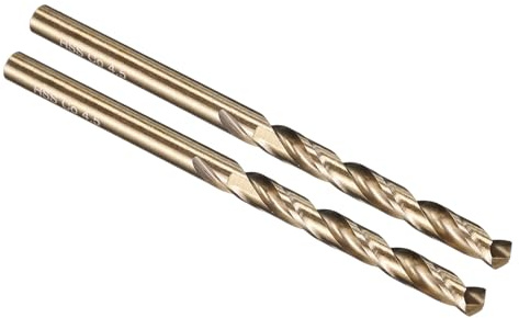 PATIKIL 4.5mm Drill Bit M35 Cobalt 5% High-Speed Steel 2 Pack | Jobber Straight Shank 135° Gold Finish for Stainless Steel Hard Metal