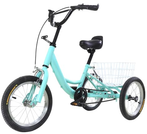 Fahrrad Für Kinder 14 Zoll 3 Rad Cruiser Fahrrad Dreirad Ab 5-6 Jahre Lastenfahrrad 50Kg Klemmbremse Verstellbarer Lenker Sattel Laufräder Cityräder Dreiräder Mit Korb,Reflektor