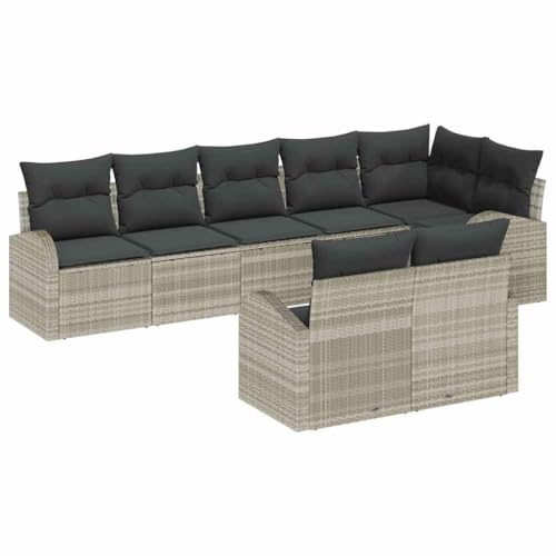 vidaXL 8-teiliges Garten-Sofa-Set mit Kissen in Hellgrau, aus Poly-Rattan, modular für den Außenbereich – die perfekten Sitzmöbel für Balkon und Terrasse. Wetterfestes Sofa für den Garten.