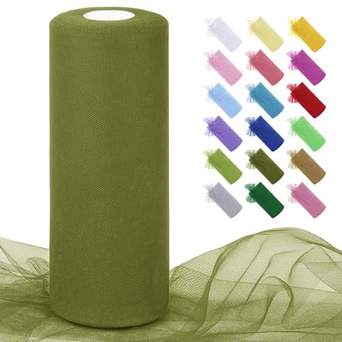 Uiopa Tulle Verde Oliva 30cm x 91m Rotolo Tulle Matrimonio Poliestere Tessuto Decorazione Nastro per Bomboniere, Matrimonio, Feste, Gonna Tutù, Artigianat