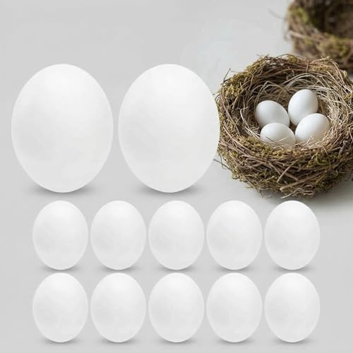 BESTonZON 12 Stück Künstliche Vogeleier, Realistische Bruteier aus Kunststoff, Nestumgebung für Papageien & Finken, Vogelzubehör