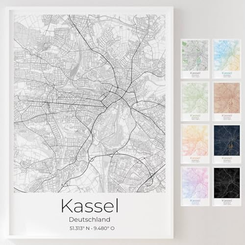 Mapdify Kassel personalisiertes Stadtposter, dein Lieblingsort als Wandposter, Karte deiner Stadt, personalisiertes Andenken an Kassel – Stil: Pure