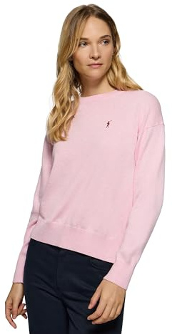 Polo Club Maglione in Maglia con Scollo Tondo e Logo Ricamato da Donna in Colore Rosa