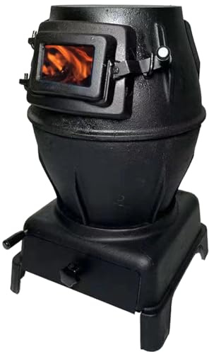 Small Cast Iron Wood-Burning Heating Stove with Glass Door, Black, Energy Saving, Outdoor/Indoor, 16.5kg