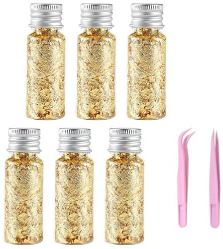 VYNZOR 6 Flaschen Blattgold Flocken, Goldfolie Flocken Multifunktion Blattgold Blätter Goldfolie Dekoration für Kunsthandwerk Dekoration