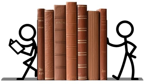TWINKLEMON 1 Paar Buchstützen für Regale, schwarze Metall-Buchstützen, niedliche Personen-Buchhalter-Unterstützungen, skurrile schwere Bücher-Organisator-Stopper für Zuhause, Büro