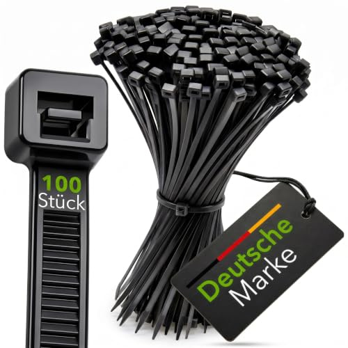 BeBo Kabelbinder UV-beständig Schwarz 4,8 x 360 mm I 100 Stück, Stabile & Vielseitige Kabelbinder für Innenbereich I Unauffällige Kabelbefestigung für Elektroinstallationen, Deko & Handwerk