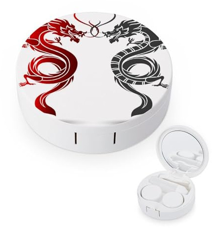 fkgvwo Contact Lens Case Red Black Dragon Contact Lens Holder Box Container Soak Storage Kit