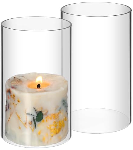 VALICLUD 2 Stück Glaszylinder für Kerzen, Transparente Windlichtgläser 9×15cm aus hitzebeständigem Glas, Winddichte Kerzenhülle für Tischdekoration zu Hause, Hochzeit und Terrasse