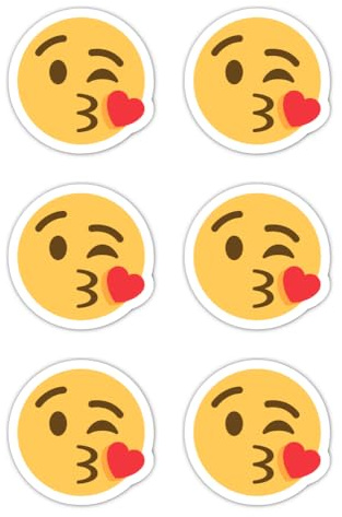 Aufkleber: 50 mm, 6 Stück - Emoticon Kuss Smiley mit Herz, runder Vinyl Sticker für Laptop Handy Auto