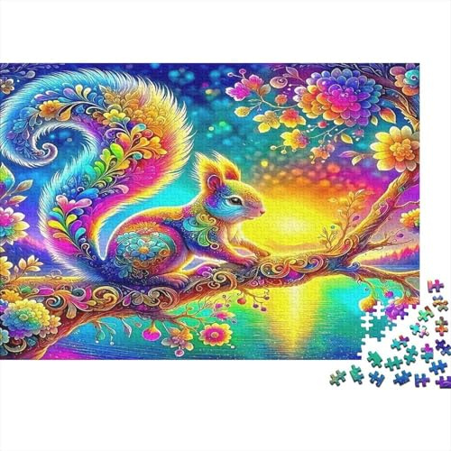 1000-Teil Puzzle Eichhörnchen Recycled Pappe: Buntes Eichhörnchen, Regenbogen, Blumen. Erwachsene, Stressabbau-Werkzeug, Wanddekoration & Geschenk. Kompakt für kleine Räume.