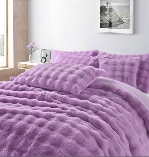 BLOOM BLENDS Square Teddy Fleece Bedding Set – Ultra Soft & Durable Plush Duvet Set with Matching Cushion Covers & Mink Throw Available | 4 Colours (Lilac, Superking)