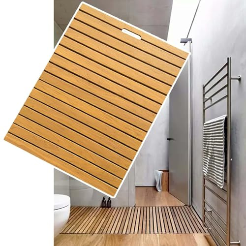 Tappetino per piatto doccia in legno con foro di scarico, tappetino da bagno rettangolare antiscivolo per doccia interna, tappetino in legno resistente (60 x 50 cm), elegante e funzionale