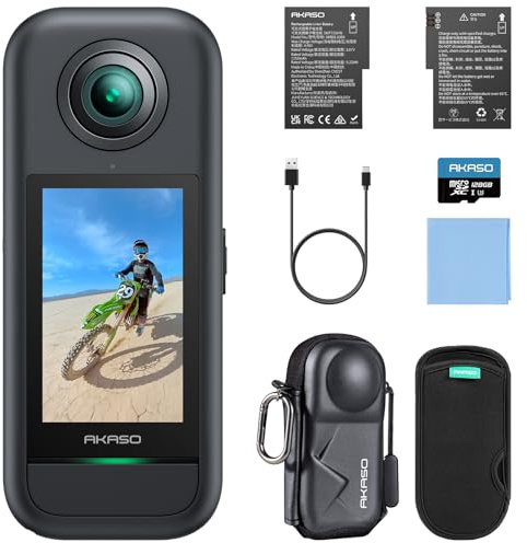 AKASO 360 Action Camera with 128GB MicroSDXC Card and Camera Carrying Case Bundle