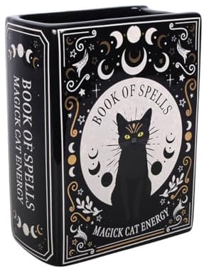 Something Different Black Cat Magick Book Shaped Flower Vase | für Wohnzimmer, Schlafzimmer, Büros oder saisonale Dekoration