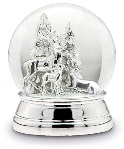 H.Bauer jun. Große versilberte Glas Schnee-Kugel mit Rentier & Tannenbäume Ø 10 cm - Chrismas Deko Schüttelkugel - Traumkugel für Winter & Weihnachten