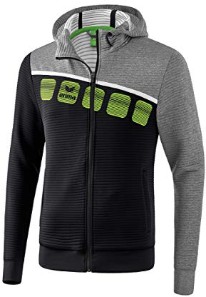 Erima Herren 5-C Trainingsjacke mit Kapuze, schwarz/grau melange/weiß, S