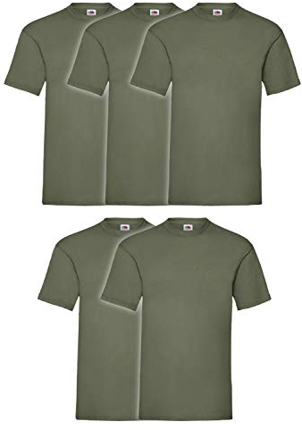 Fruit of the Loom Valueweight - Maglietta a Maniche Corte da Uomo, Confezione da 5, Oliva, L