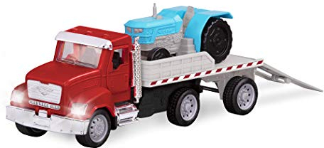 Driven by Battat - Camion Plateau Micro Avec Lumières et Sons - Véhicule Agricole Rouge - Pièces Mobiles - Pour Enfants 3 Ans et Plus