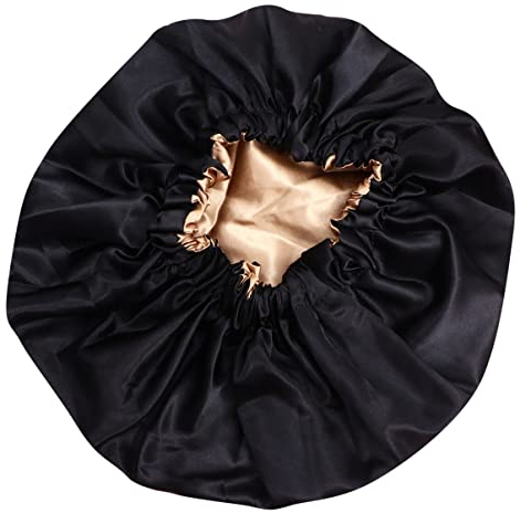 Lurrose Schlafmütze Nachtmütze Kopfhaube Duschhaube Elastische Haarhaube Double-Layer Baden Dusche Haarschutz Frauen Männer für Zuhause Hotel Spa Friseursalon Badezubehör Schwarz