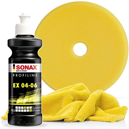 detailmate Sonax Polituren Set (Basic 1-250ml) - SONAX PROFILINE EX 04/06 250ml + SONAX Exzenter Pad medium 143 DA + Edgeless Superflausch 40x40cm 550GSM